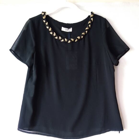 NEW Weill 38/6 Beaded Neck Top Side Zip Black Gold Elegant Evening Cocktail Luxe - Picture 1 of 10